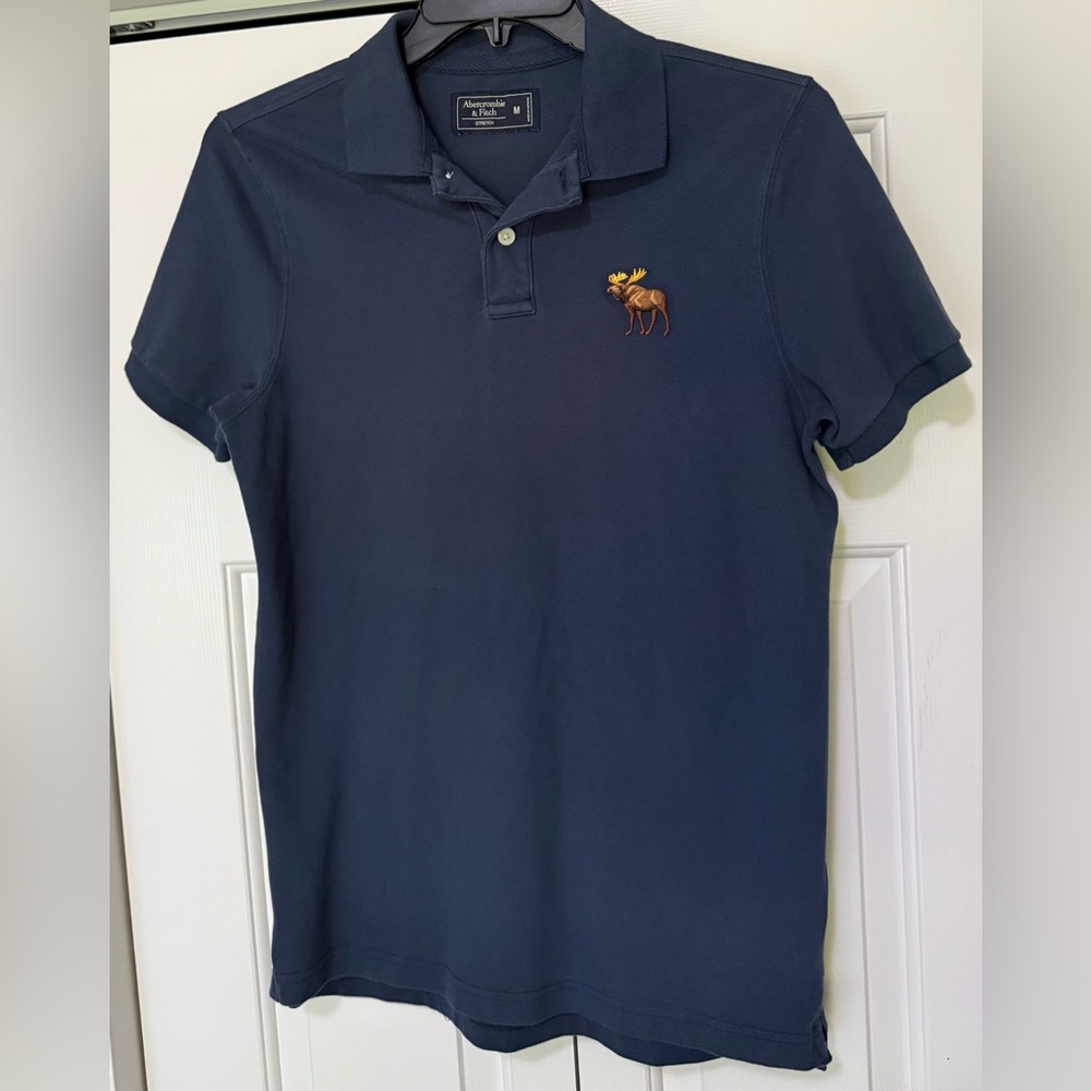 Abercrombie & Fitch Navy Polo with Embroidered Moose Patch